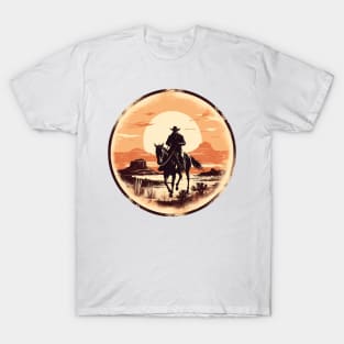 Desert Trails & Vintage Tales: Retro Cowboy Silhouette in the Wild West T-Shirt